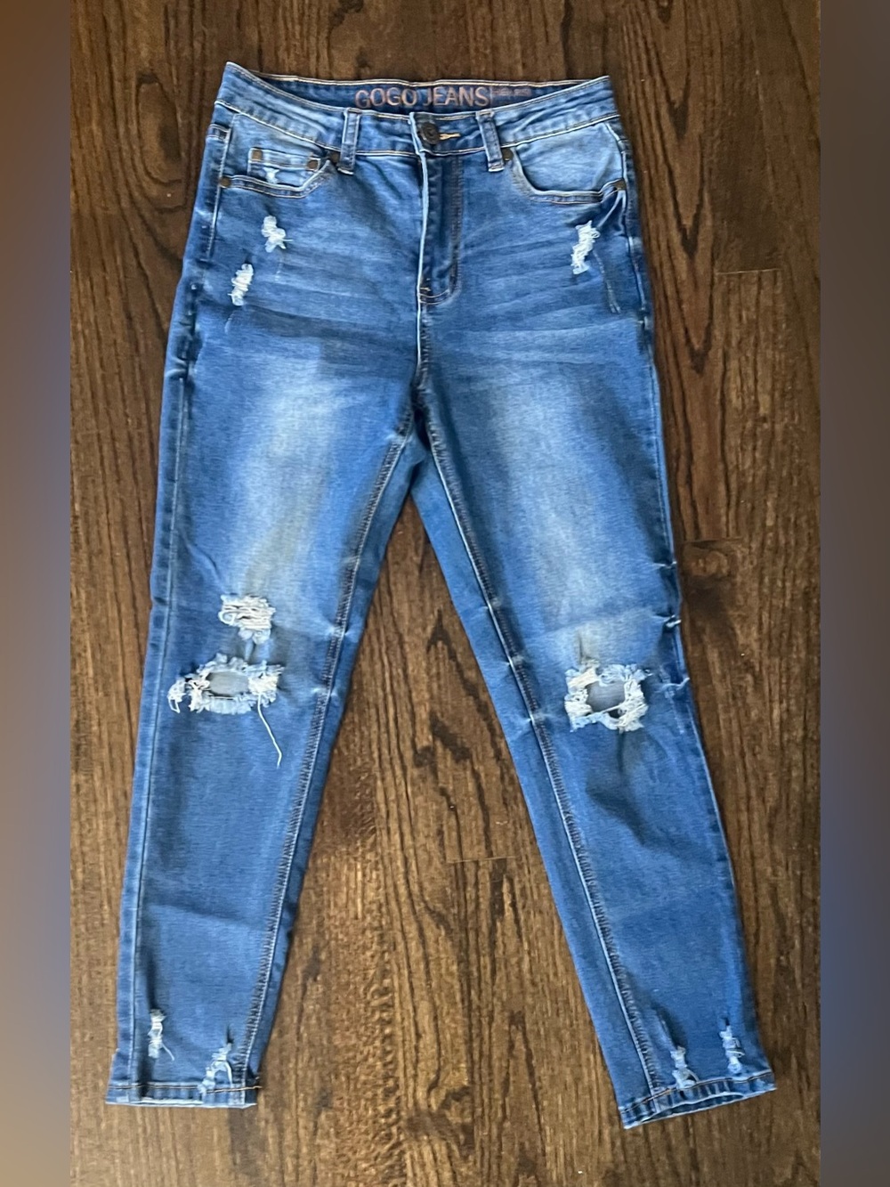 GOGO Women's Distressed Blue Skinny Jeans
